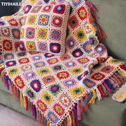 TIYIHAILEY Free Shipping Crochet Tassels Blanket 150*80cm 120*60 120*120 Hand Made Knitting Warm Winter High Quality Vintage