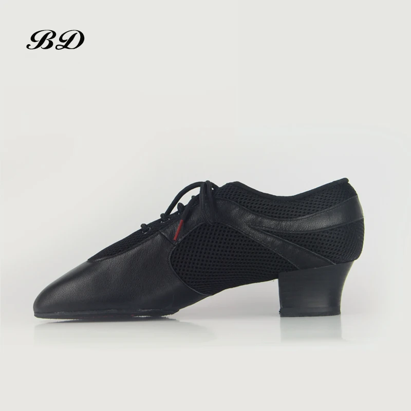 TOP Dance Shoes Men\'s Latin Ballroom Shoe Dance Heels 4.5 CM Soft Cowhide Net Breathable Lace High-end Dedicated Dancing Shoes