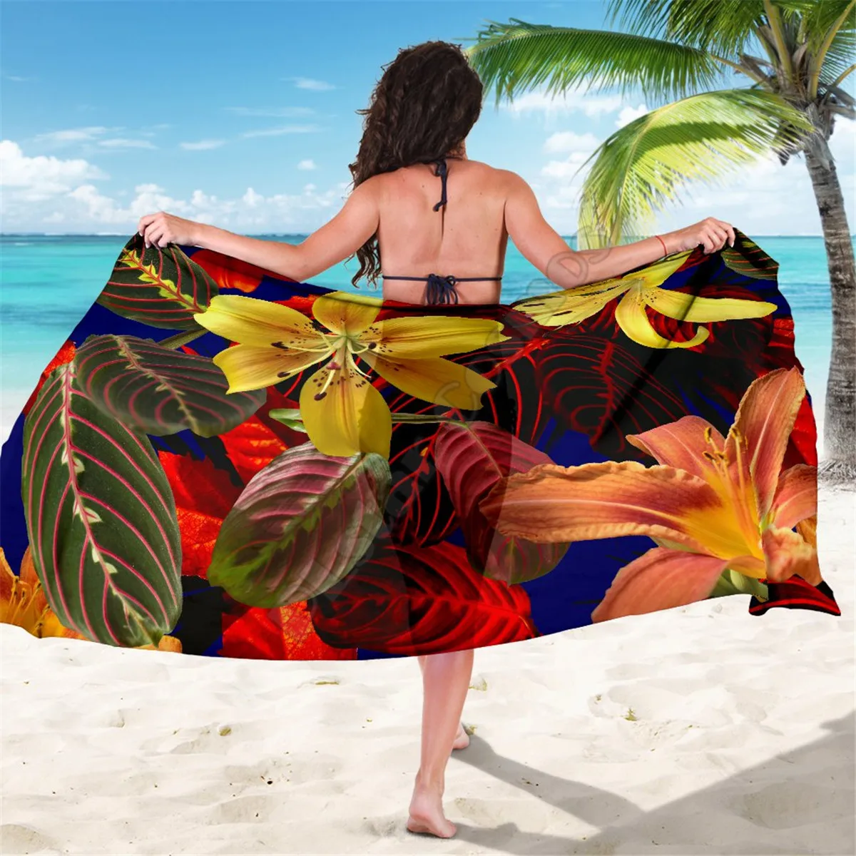 Colorful Flowers Sarong 3D printed Towel Summer Seaside resort Casual Bohemian style Beach Towel