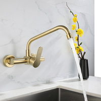 Tuqiu Brushed Gold Kitchen Faucet  Swivel Pot Filler Tap Wall Mounted Hot and Cold Sink Tap Rotate Spout Stainless Steel