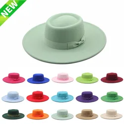 8cm Porkpie Hat for Women ladies elegant retro style British woolen jazz hat autumn and winter solid color Panama hat