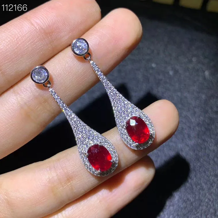 Latest design women's Earrings 925 silver real natural ruby product color bright