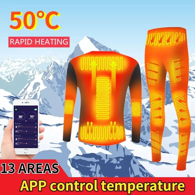 Winter Jacket Heated Thermal Underwear Men Suit Smart Phone APP Control Temperature Moto USB Fleece Motorcycle Jacket NEW