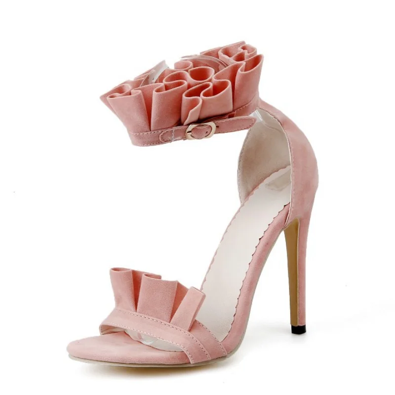 

Women Summer High Heel Sandals Sweet Ruffle Thin Heels Shoes Woman Sexy Ankle Strap Buckle Pump Sandales Plus size 34-48 WSH3892