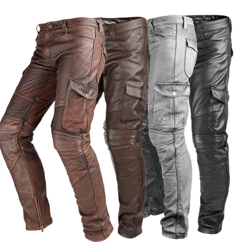 

Men Genuine Leather Pants Real Natural Cowhide Cow Skin Harem Trousers Motorcycle Biker Waterproof Windproof Male Brand Pants