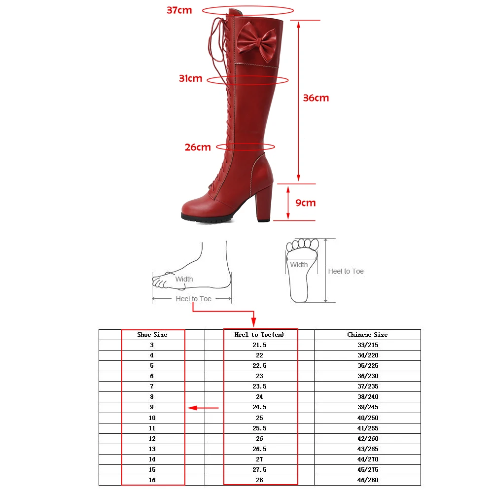 Black Knee High Boots Women High Heels Platform Boots Autumn Winter Long Boots Ladies Motorcycle Boots Red Botas Invierno Mujer