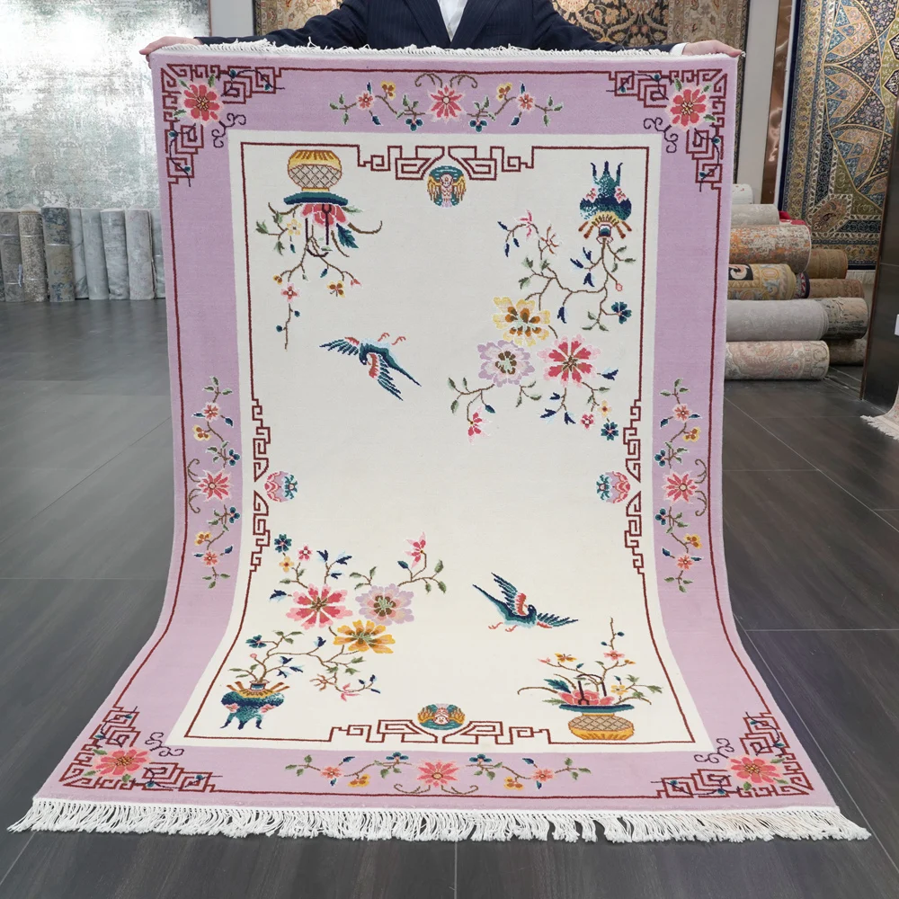 122x183cm Floral Handmade Wool Carpet Flower And Bird Chinese Art Decoration Woolen Area Rug (CNW19)