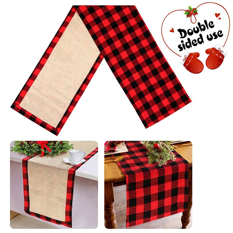 

Cotton & Burlap Buffalo Check Red Christmas Table Runner Reversible Buffalo Plaid Lumberjack Themed Birthday Party Decorations