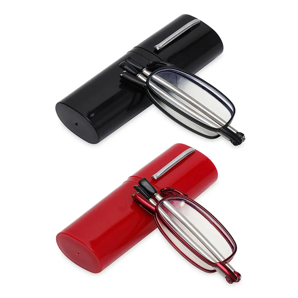 Fashion MINI Folding Reading Glasses Men Women Small Metal Square Frame Presbyopia Eyeglasses with Case Foldable Readers Eyewear