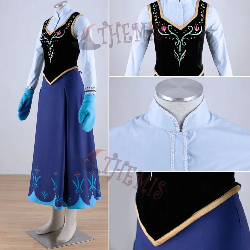 Athemis  Anna Cosplay Costume Princess Dress Cloak Embroidered Clothes Long Printing Skirt For Kids Adult Plus Size