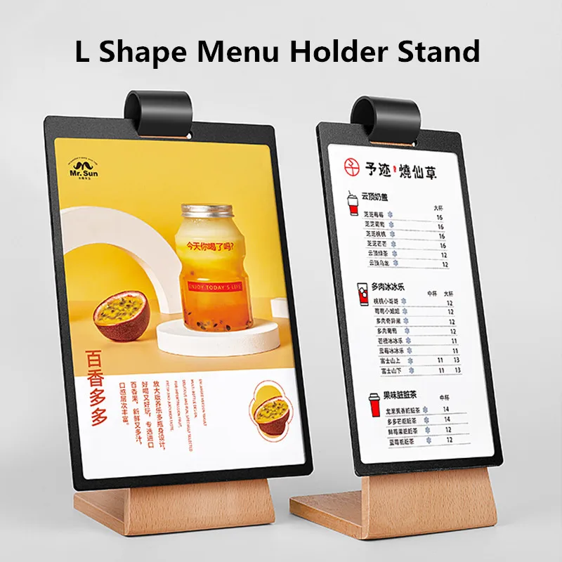 Imagem -02 - Pasta de Página de Madeira L-shape Menu Paper Holder Display Stand Restaurante Sign Holder Cartaz Frame a5 148x210 mm