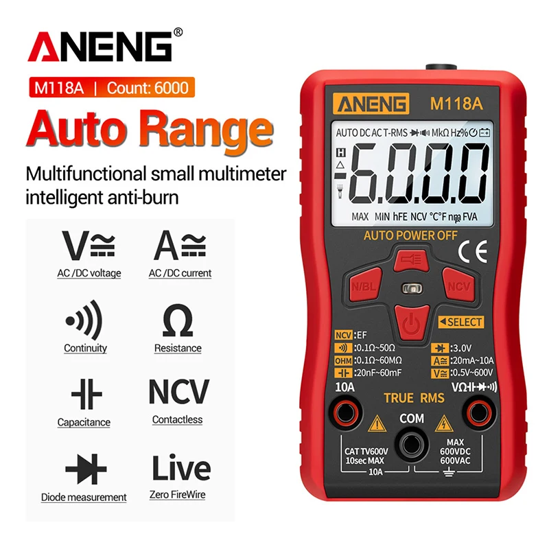 M118A Multi-Function True RMS Digital Auto Range Multimeter AC/DC Tester Digital Mini Multimeter For Factories Teaching Hot Sale