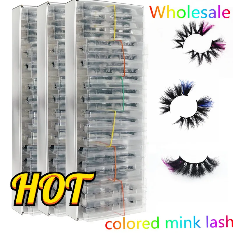 Wholesale Newest Colorful 100% Mink Lashes Mix Color Pink Blue Red White False Eyelashes Fluffy Soft Cilias Vendor ombre pink