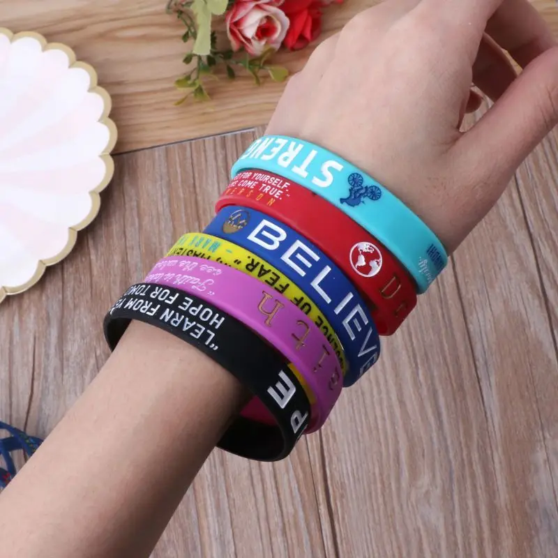 6Pcs Inspirational Quote Bracelets Dream Courage Strength Believe Faith Hope Silicone Wristbands Jewely Set Unisex