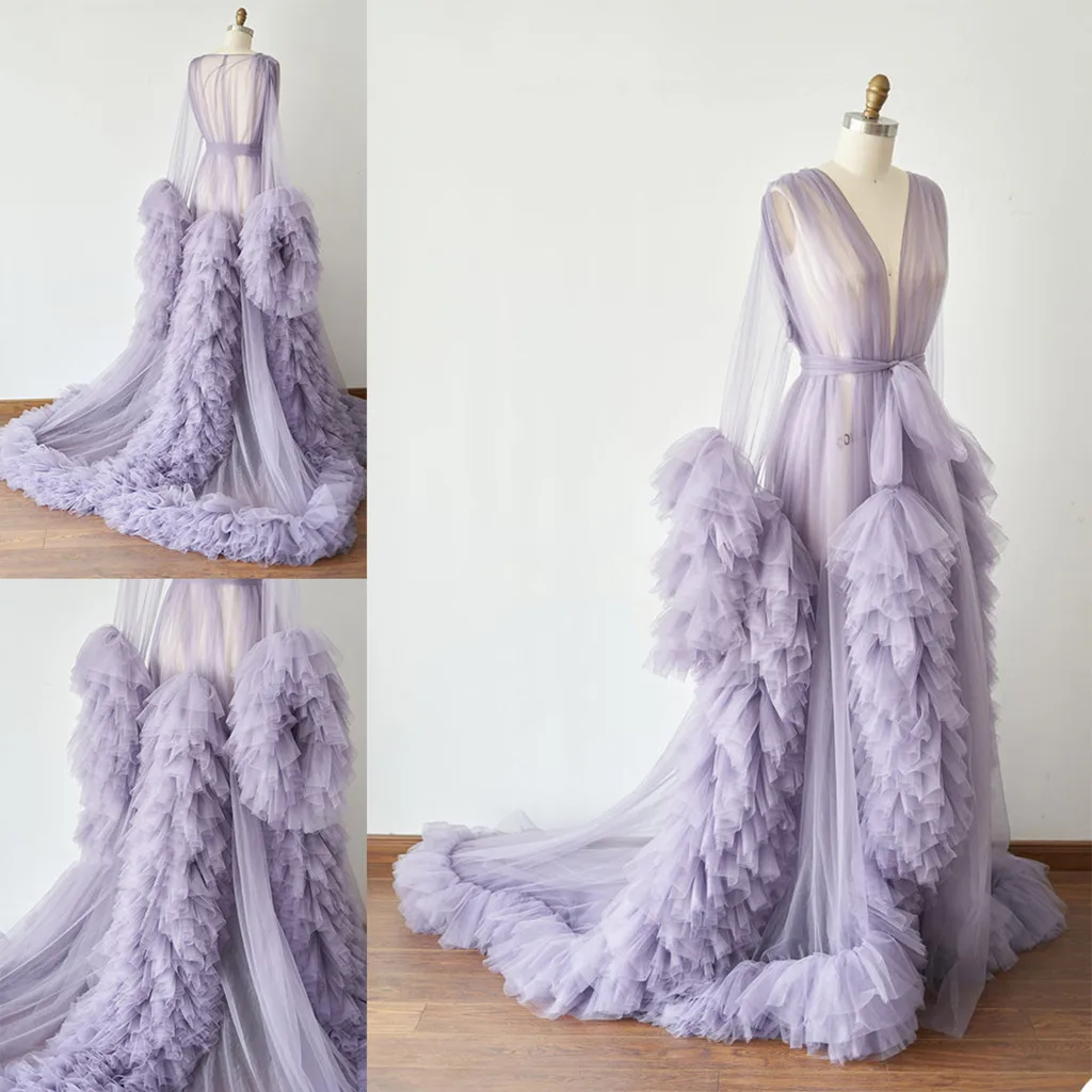 Bathrobe for Women Purple Feather Full Length Lingerie Nightgown Pajamas Sleepwear Women\'s Luxury Gowns Housecoat Nightwear