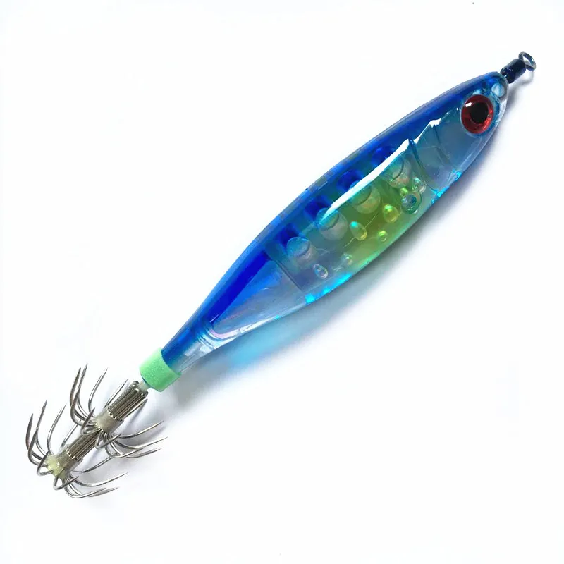 1Pcs Hard Fishing Lure Squid Hook Luminous Wobblers Jigs Octopus Cuttlefish Wood Shrimp Hard Baits 3D Eyes