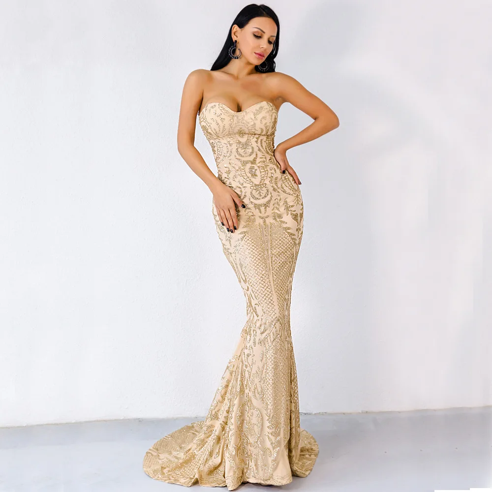

2020 Sexy Elegant Off Shoulder Glitter Backless Geometry Female Floor-length Party Dresses Formal Dresses Evening Gown