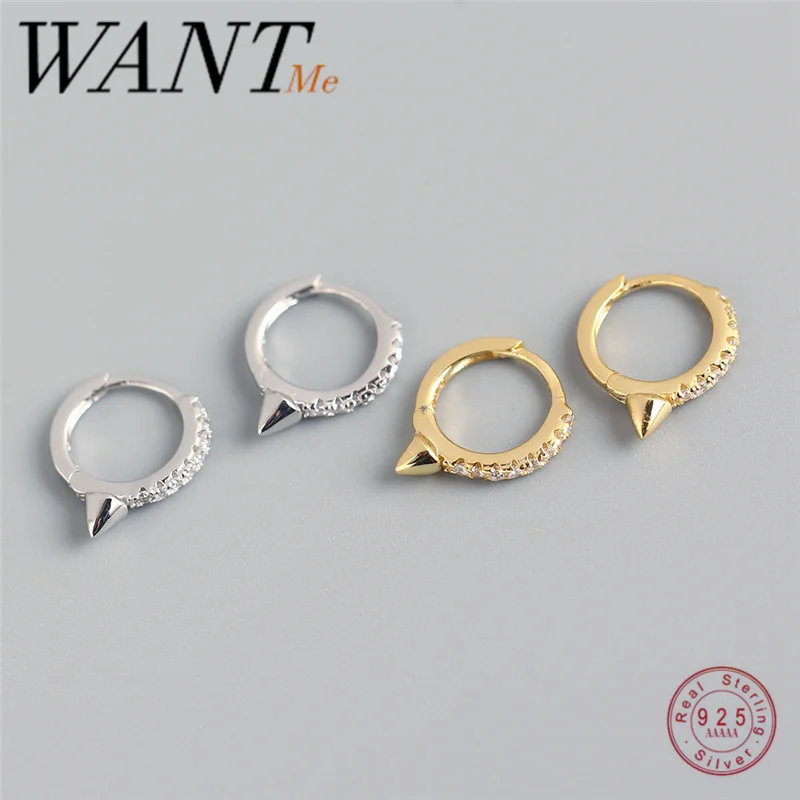 WANTME Genuine 925 Sterling Silver Single Short Spike Eternity Clicker Earrings for Women Fashion Party Jewelry Accessories 2020