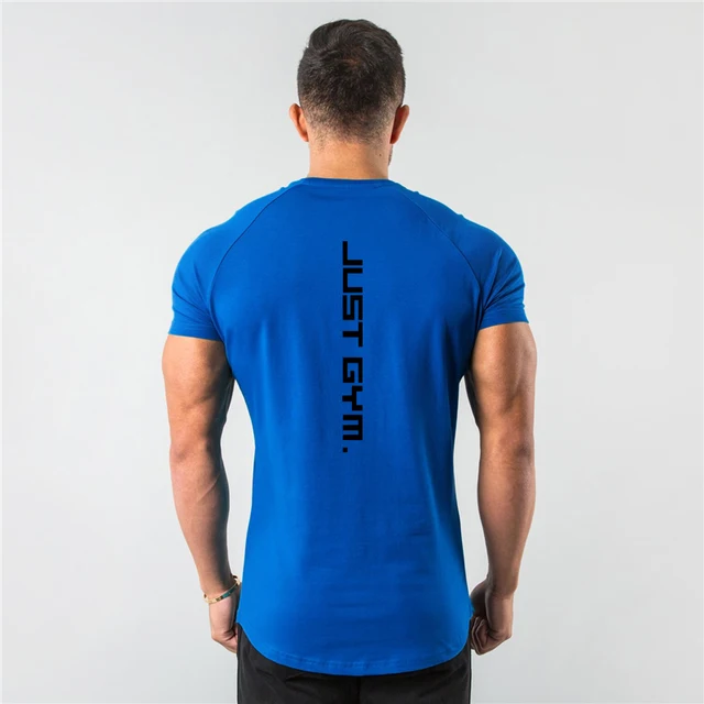Moda sportowa T koszula męska z krótkim rękawem odzież sportowa fitnessowe bawełniane koszulka męska kulturystyka wąska koszulka koszula lato topy Tees