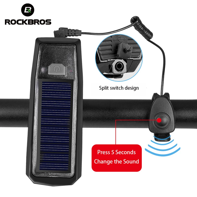 ROCKBROS Waterproof Bicycle Headlights 2000mAh USB/Solar Charging 120dB Bike Bell/Front Light Smart Switch Cycling Accessories