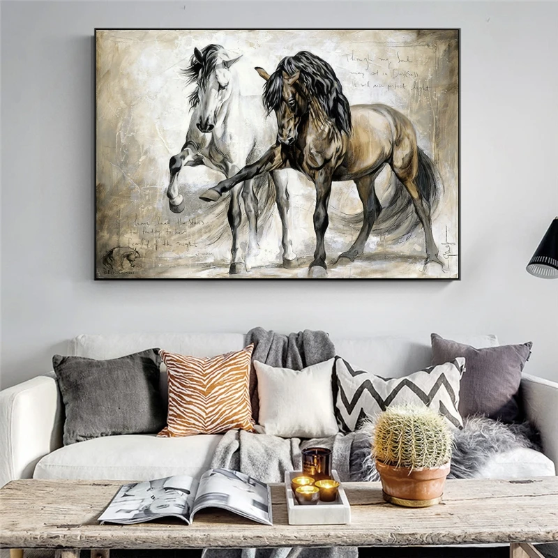 

Retro Horse Oil Canvas Paintings Wall Art Poster and Print Abstract Animal Hanging Pictures for Living Room Home Decor