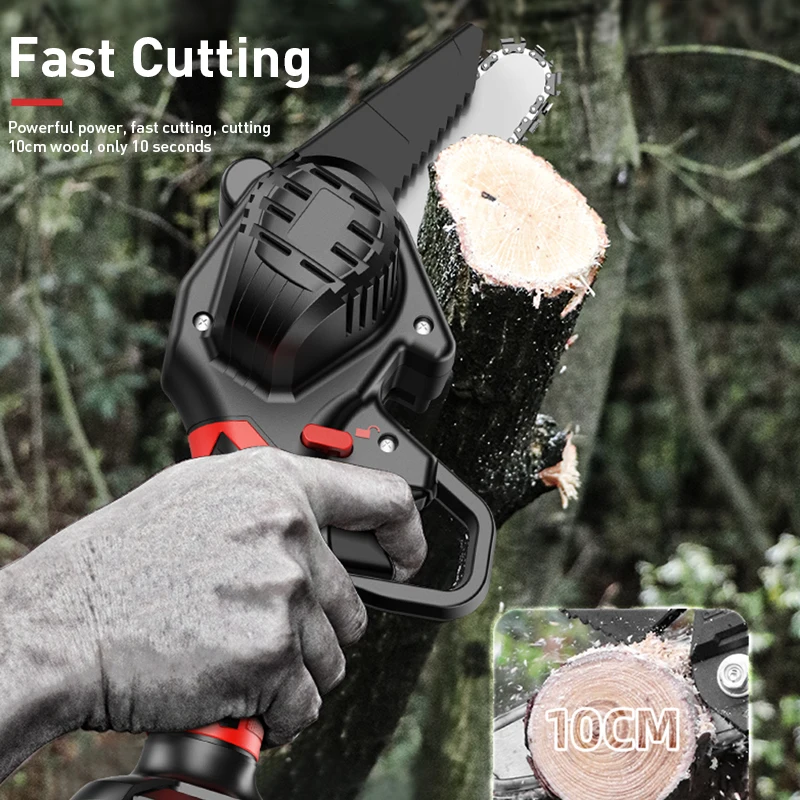 4 Inch 21V Mini Electric Cordless Chain Saw Woodworking Pruning Lumbering Cutting Garden Tools Power Tools Replaceable battery