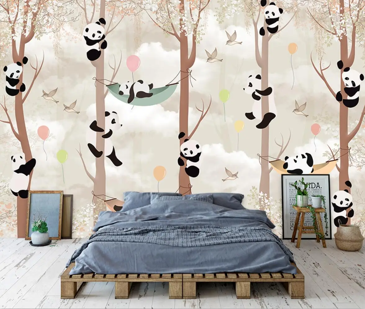 Custom Cartoon Panda 3D Wall Paper for Kids' Room Decor Sofa Background Personalized Mural Wallpaper Kids Room Painting