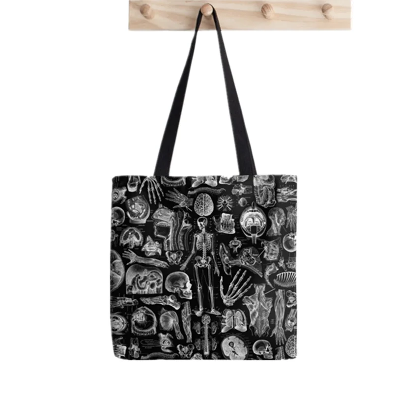 Shopper Anatomy Black Print Tote Bag Print Tote Bag women Harajuku shopper handbag girl Shoulder shopping bag Lady Canvas Bag