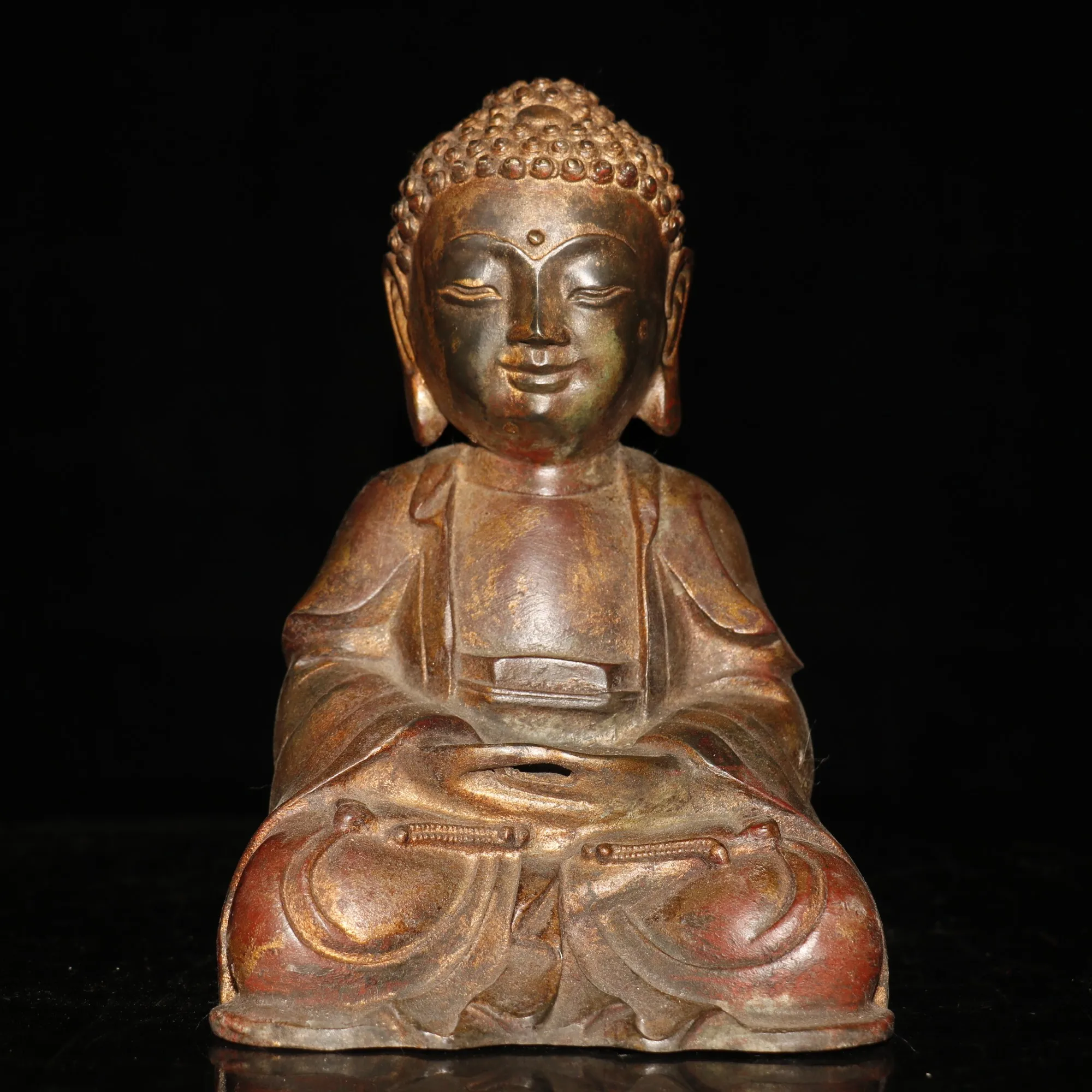 

13"Chinese temple collection Old Bronze Cinnabar Lacquer Baby buddha Prince Buddha Shakyamuni Buddha Sitting Buddha