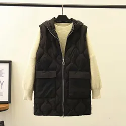 Plus Size Winter Padded Vest Coat For Women Hooded Sleeveless Vertical Wave Pattern Thick Cotton Interlayer Large Size Jacket