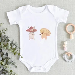 Cute Mushroom Cartoon Baby Clothes Fashion Summer Newborn Boys Girls Bodysuit Summer Casual Twin Babies Clothing Basic White Top