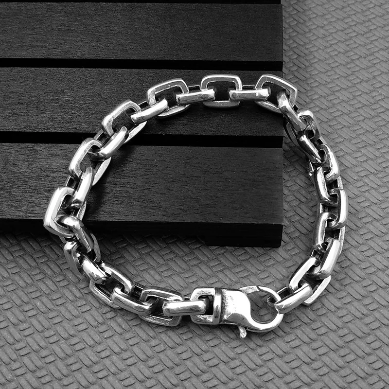 

925 Sterling Silver Simple O Chains Link Bracelet Women Men Fine Jewelry Solid Tibetan Silver Lobster Clasp Rocker Bangle 7.5mm