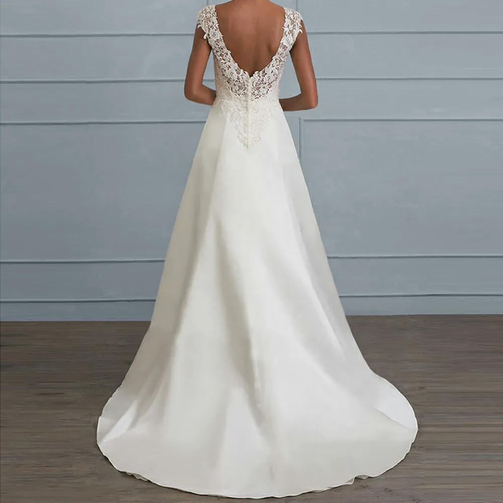 Vestido de novia elegante de encaje, talla grande, línea A, longitud completa, YSM-5191