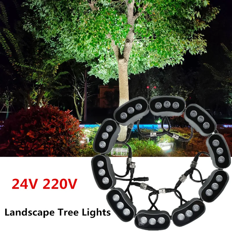 Lampada rotonda per albero a catena in alluminio pressofuso illuminazione da giardino Villa paesaggio cortile prato decorazione da giardino luce esterna 24V 220V 3W