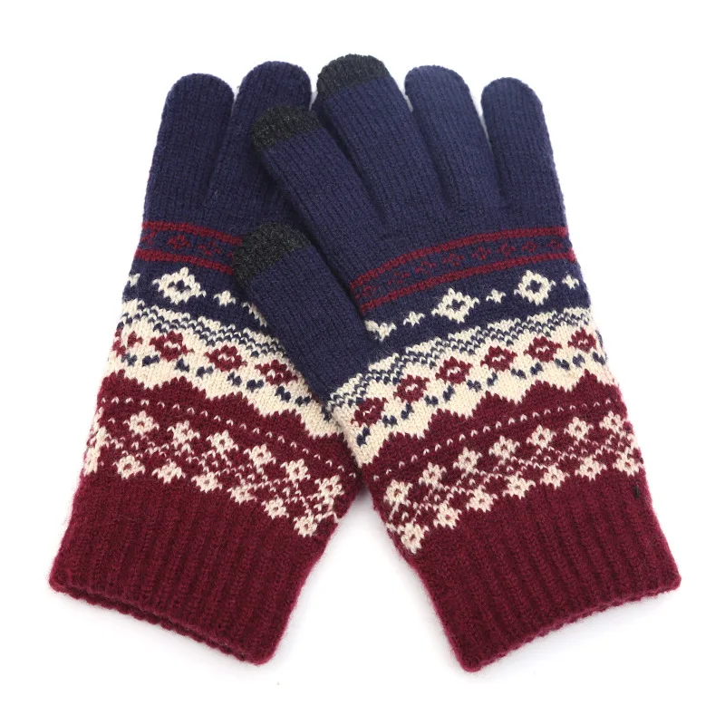 Luvas de tricô de inverno de neve feminino dedo rachado jacquard de veludo homem amante inverno quente grosso luvas de esqui tela de toque