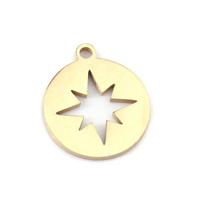 5 PCs New Stainless Steel Charm Pendants Round Star Shape Gold Color Charms Findings For DIY Making Necklace Jewelry 12mm x 10mm