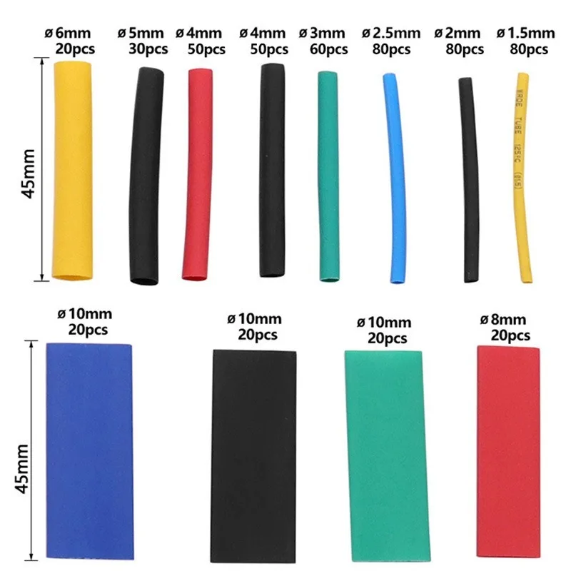 Cinta eléctrica de 530 piezas, termorretráctiles Kit de tubos, encogimiento surtido de aislamiento de poliolefina, Cable de Tubo termorretráctil