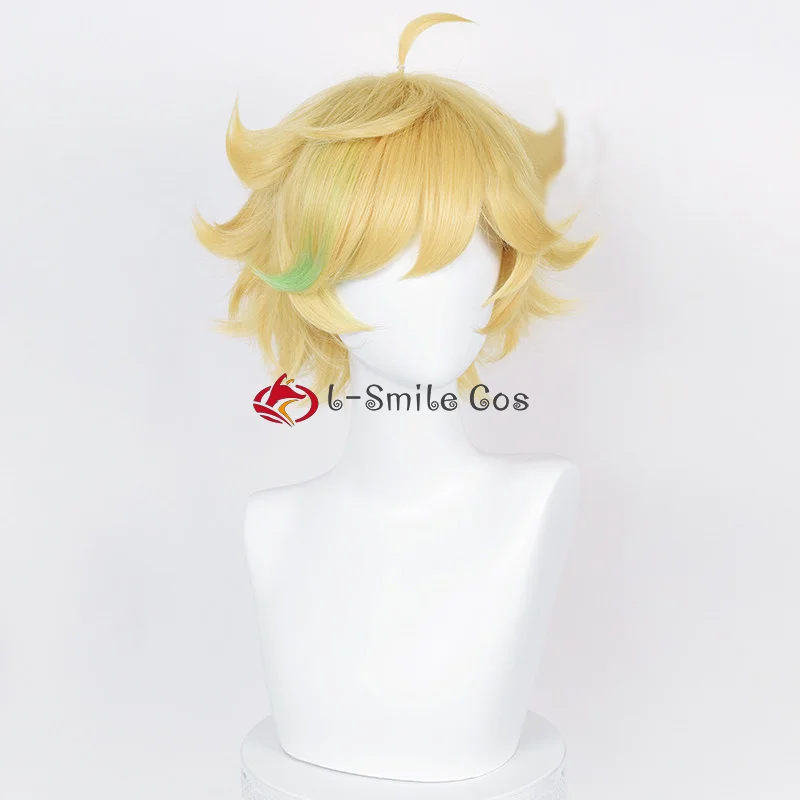 Game ES Harukawa Sora-pelucas cortas de Cosplay para hombre, cabello sintético resistente al calor, peluca de Anime, gorro de peluca, color amarillo dorado