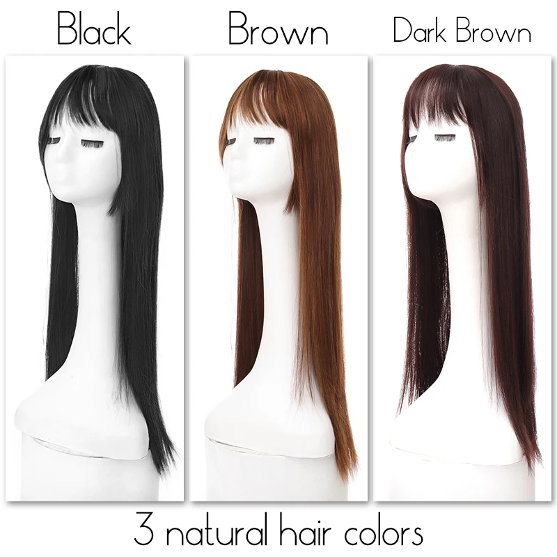 Synthetic Topper for Women 60 cm Straight Natural hair color Hair extensions Neat Bangs fringe Cilp-on hair Head coverer