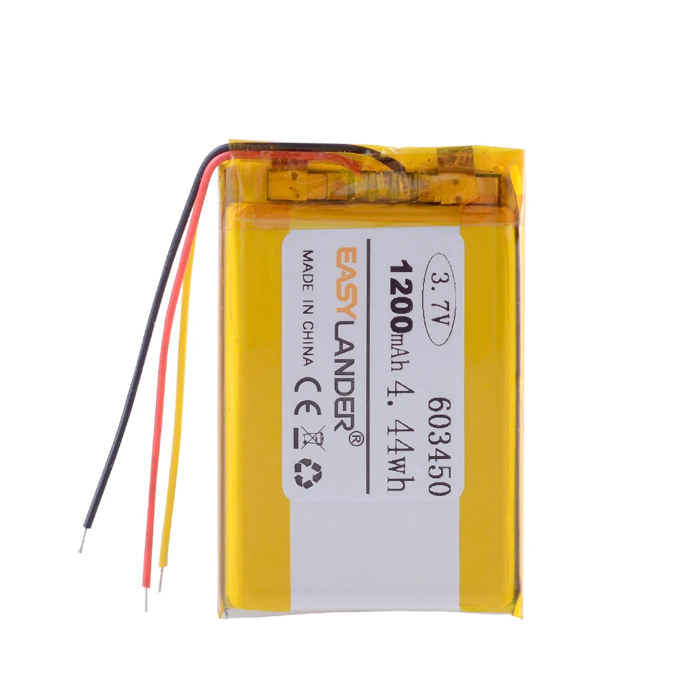 3wires 3.7V 1200mAh 603450 Rechargeable Lithium Li-ion Polymer Battery Replacement For Jabra Solemate Mini headset DVR GPS MP3