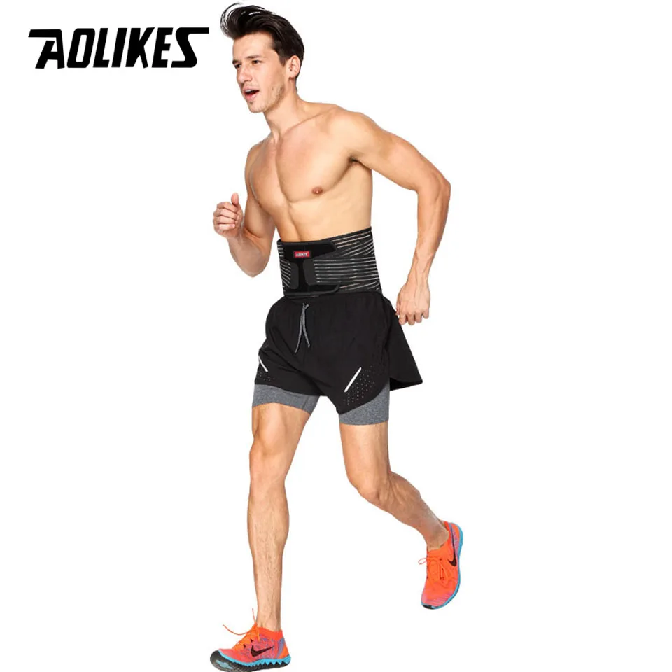 AOLIKES Black Waist Support Brace Belt Lumbar Lower Waist Double Adjustable Back Belt For Pain Relief Gym Sports Accessories
