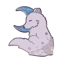 This White Mountain Wolf Pup Pin Brooch With Pretty Moon Glittery Effect Is Inspired By My Husky, Who Enjoys The Snow!