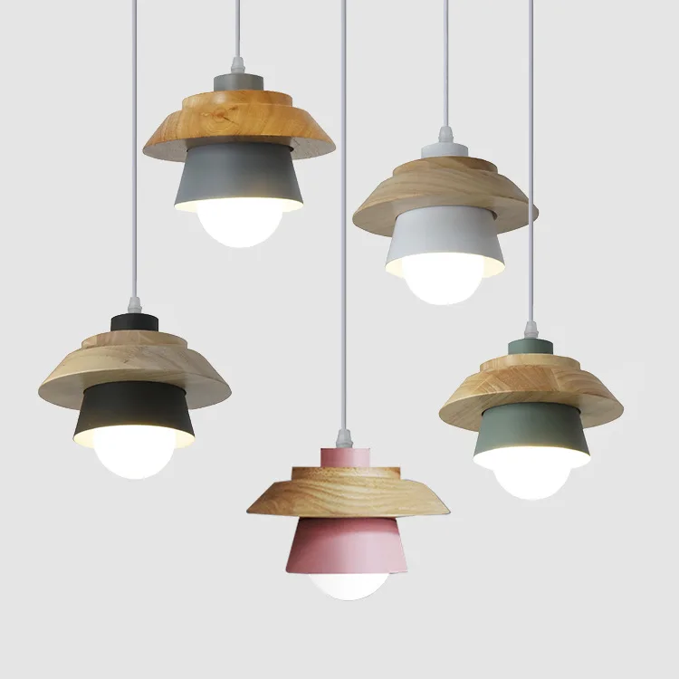 

Nordic Personality Wood Pendant Lights Macaron Color Hanging Lamp for Bedroom Bedside Bar Coffee Shop Restaurant Light Fixture