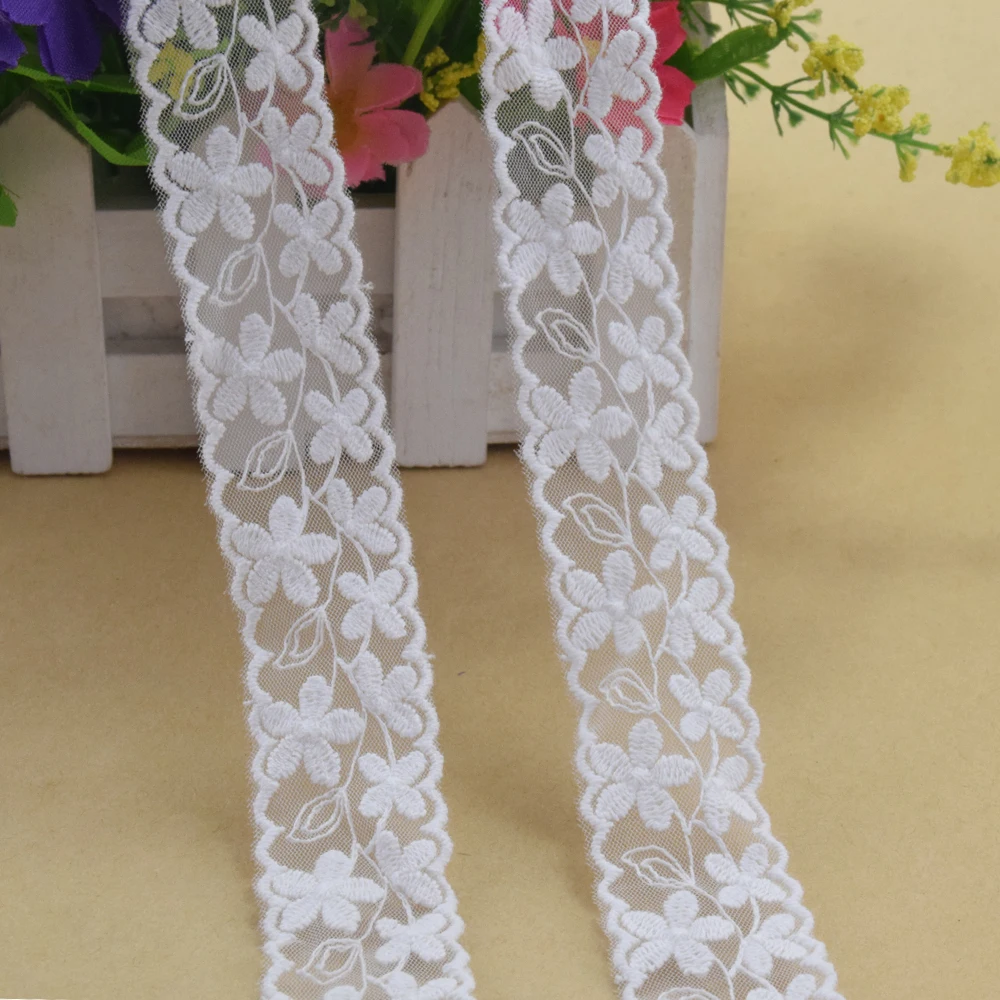 2.5cm Width White Lace Cotton Embroidery French Lace Ribbon Fabric Guipure Diy Trims Warp Knitting Sewing Accessories#4181