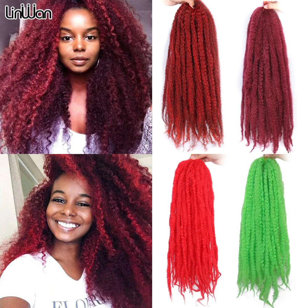 Linwan 18 Inch Synthetic Marley Braiding Hair Extensions Soft Kinky Twist Crochet Hair Ombre Yellow Red For Women Afro Curl 100g