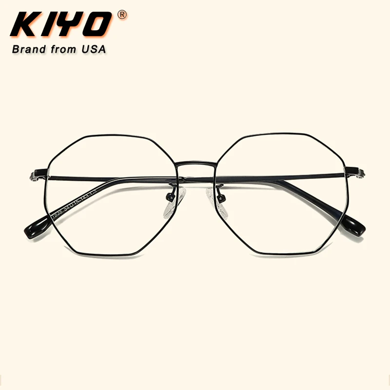 

KIYO Brand 2020 New Women Men Fashion Anti Blue Light Optical Frame Metal Eyeglasses Frames Polygonal Spectacles Glasses 1938