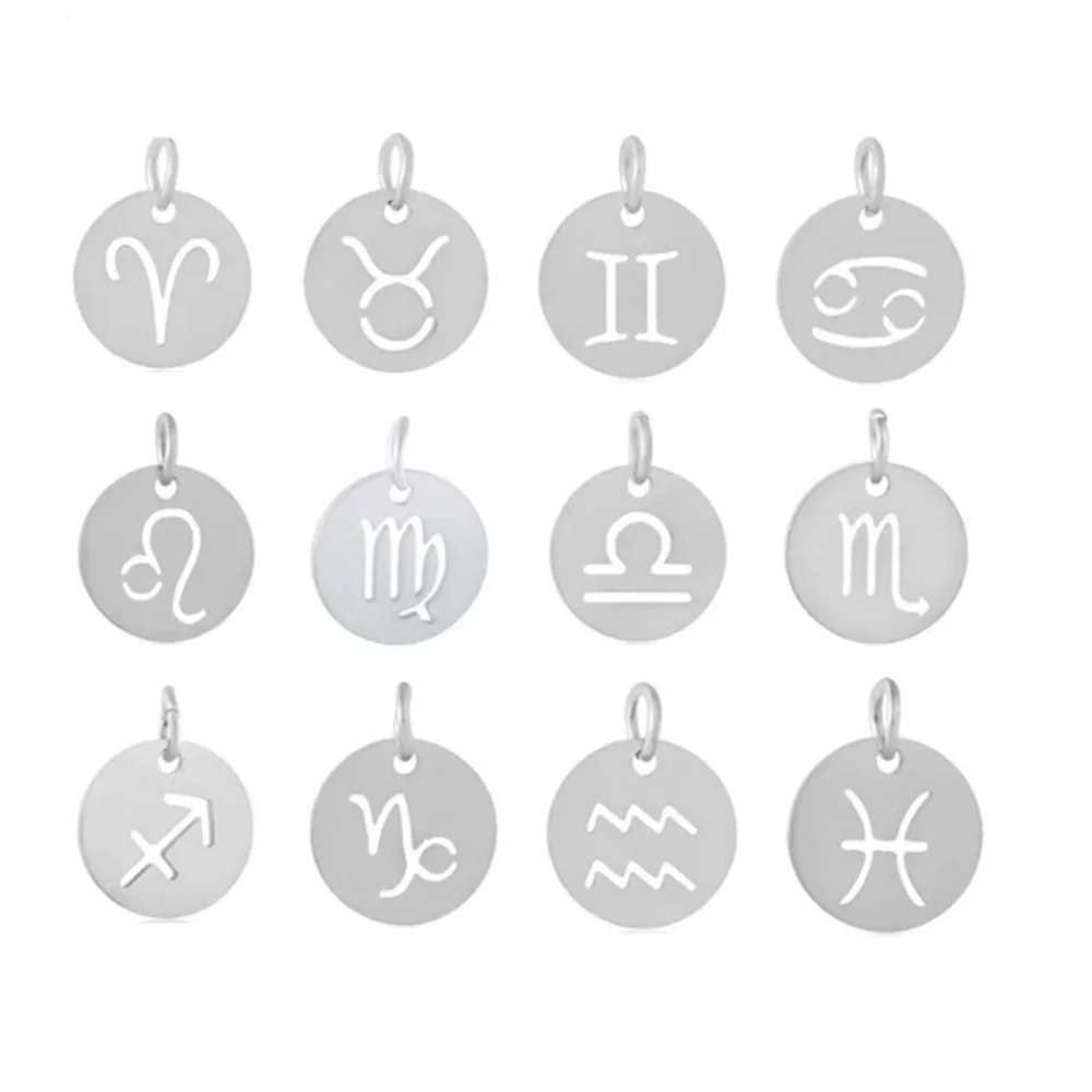 12Pcs/lLot 3 Color Zodiac Charm Stainless Steel Material Popular Bracelet Pendants  Constellations DIY Jewelry Pendant