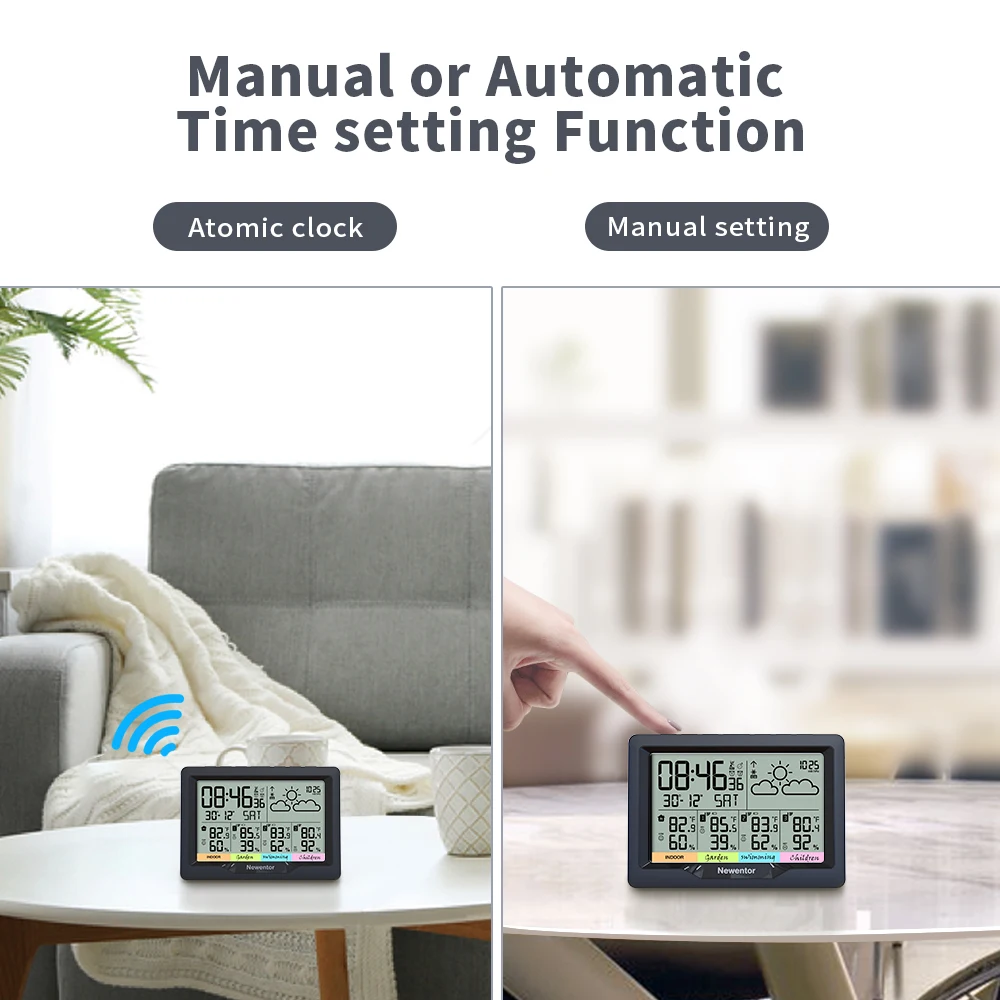 Stazione meteorologica Newentor Q5 con 3 sensori sveglia igrometro per temperatura di umidità del sensore di previsioni Wireless per interni