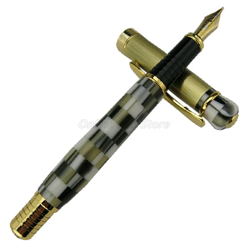 Kaigelu 336 Metal And Celluloid Resin White Marble Fountain Pen 22KGP Medium Nib Professional Stationery Writing Pen Gift