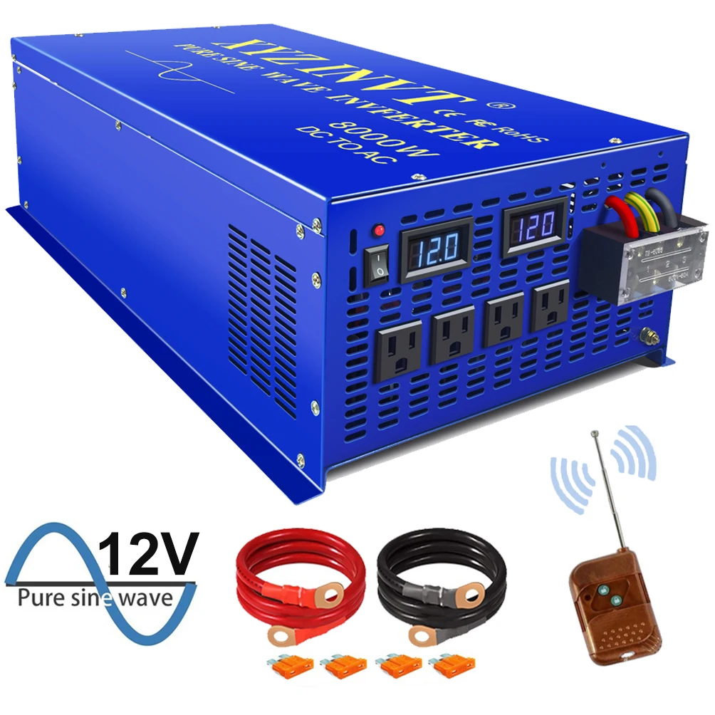 

XYZ INVT 8000 Watt Power Converter Pure Sine Wave Inverter 12v 24v 36v 48v DC to AC 120v 240V with Wireless Remote Switch